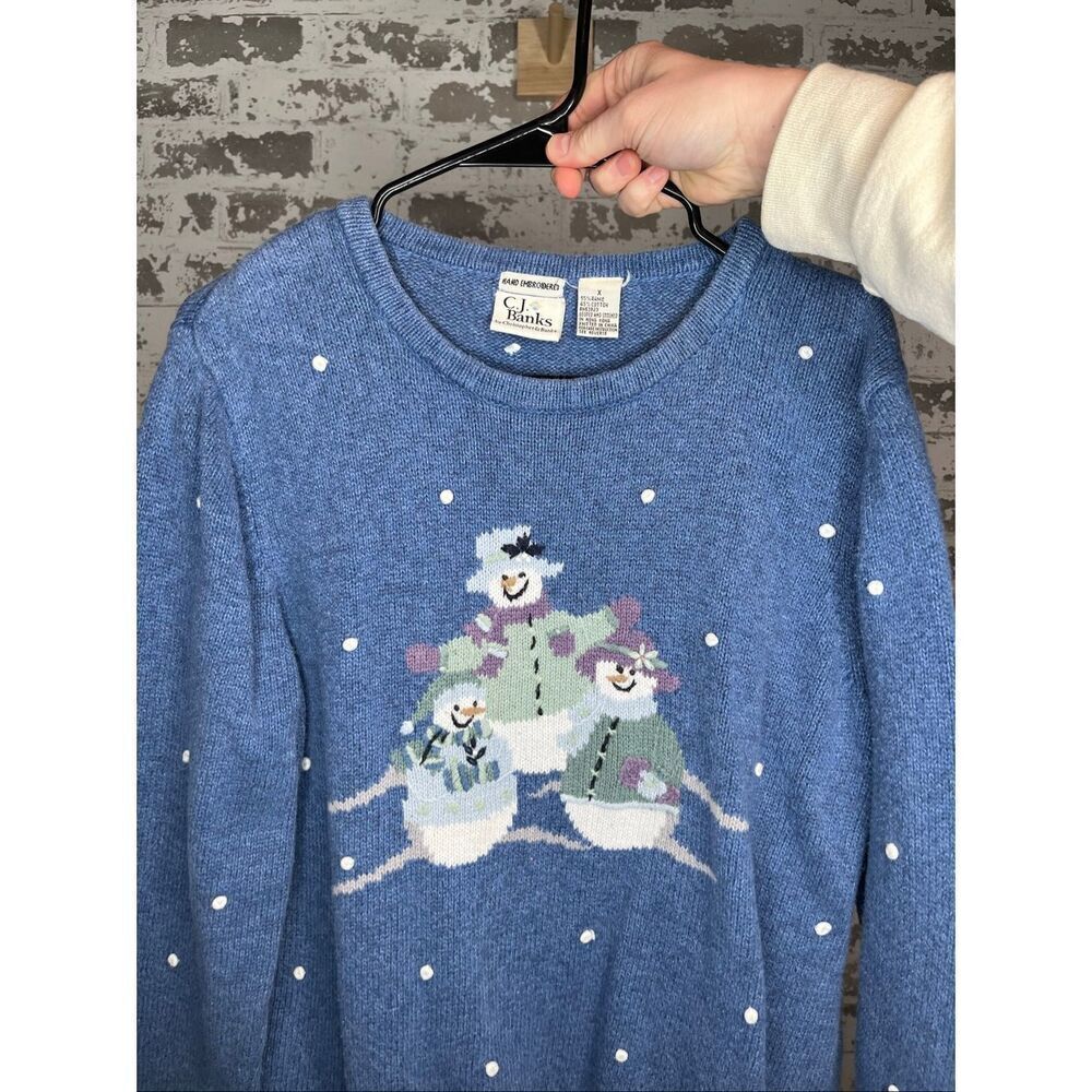 C.J. Banks | women hand embroidered snowman sweater cotton blend